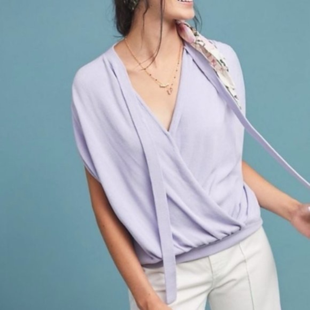Anthropologie Rambuteau Surplice Purple Wrap Tie Knit Top